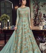 Blue Embroidered Georgette Semi Stitched Salwar With Dupatta