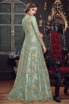 Blue Embroidered Georgette Semi Stitched Salwar With Dupatta 2