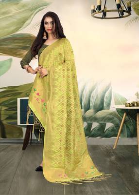 Pista Green Banarasi silk Weaving Work Traditional Tassel Dupatta 1