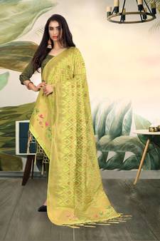 Pista Green Banarasi silk Weaving Work Traditional Tassel Dupatta