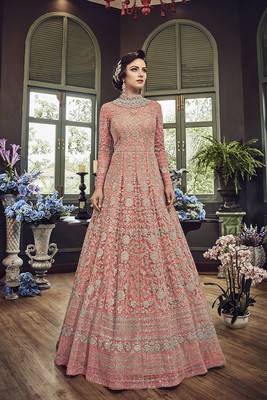 Pink Embroidered Net Semi Stitched Salwar With Dupatta 1