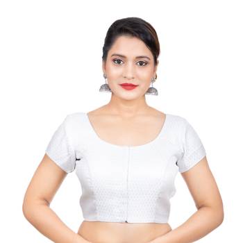 Silver Brocade Short Sleeves Readymade blouse 1