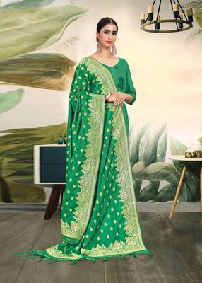 Green Banarasi silk Weaving Work Traditional Tassel Dupatta 1