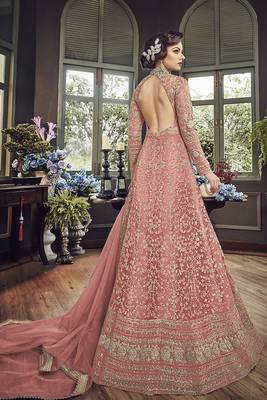 Pink Embroidered Net Semi Stitched Salwar With Dupatta 2
