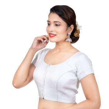 Silver Brocade Short Sleeves Readymade blouse 2