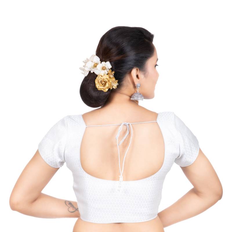 Silver Brocade Short Sleeves Readymade blouse