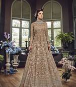 Brown Embroidered Net Semi Stitched Salwar With Dupatta