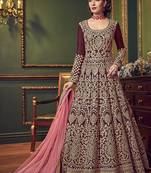 Maroon Embroidered Pure Art Silk Semi Stitched Salwar With Dupatta