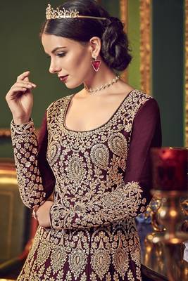 Maroon Embroidered Pure Art Silk Semi Stitched Salwar With Dupatta 2