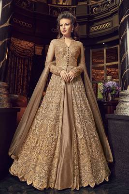 Golden Embroidered Net Semi Stitched Salwar With Dupatta 1
