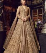 Golden Embroidered Net Semi Stitched Salwar With Dupatta