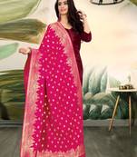 Rani Pink Banarasi silk Weaving Work Traditional Tassel Dupatta