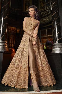 Golden Embroidered Net Semi Stitched Salwar With Dupatta 2