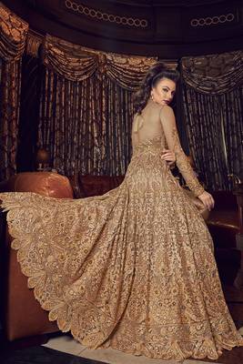 Golden Embroidered Net Semi Stitched Salwar With Dupatta 3