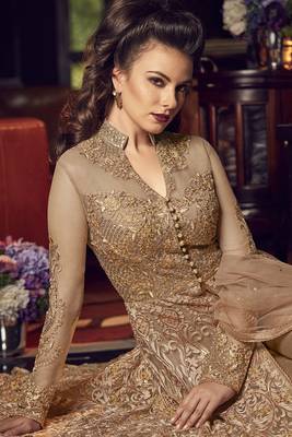 Golden Embroidered Net Semi Stitched Salwar With Dupatta 4