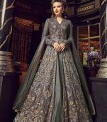 Grey Embroidered Net Semi Stitched Salwar With Dupatta