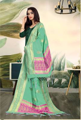 Green Banarasi silk Weaving Work Traditional Tassel Dupatta 1
