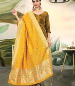Yellow Banarasi silk Weaving Work Traditional Tassel Dupatta