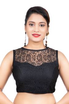 High Neck Black Dupion Silk Full Net Sleeveless Readymade blouse