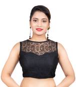 High Neck Black Dupion Silk Full Net Sleeveless Readymade blouse