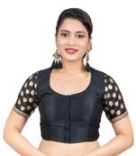Jacquard Silk Embroidery Black Gold Net Short Sleeves Readymade blouse