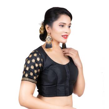 Jacquard Silk Embroidery Black Gold Net Short Sleeves Readymade blouse 3