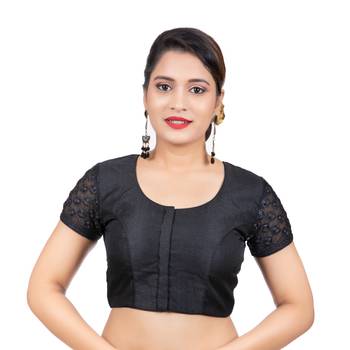 Jacquard Silk Embroidery Black Net Short Sleeves Readymade blouse 1