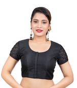Jacquard Silk Embroidery Black Net Short Sleeves Readymade blouse