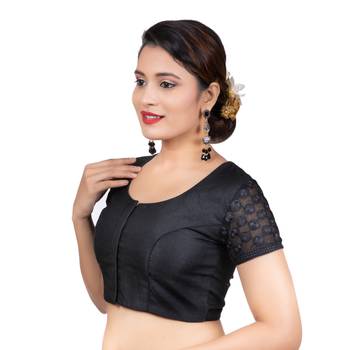 Jacquard Silk Embroidery Black Net Short Sleeves Readymade blouse 2