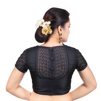 Jacquard Silk Embroidery Black Net Short Sleeves Readymade blouse 4