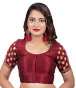 Jacquard Silk Embroidery Maroon Net Short Sleeves Readymade blouse