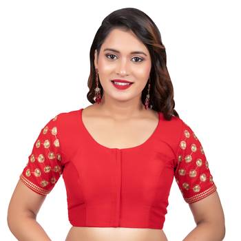 Jacquard Silk Embroidery Red Net Short Sleeves Readymade blouse 1