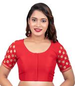Jacquard Silk Embroidery Red Net Short Sleeves Readymade blouse