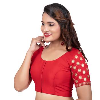 Jacquard Silk Embroidery Red Net Short Sleeves Readymade blouse 2