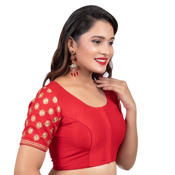 Jacquard Silk Embroidery Red Net Short Sleeves Readymade blouse 3