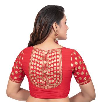 Jacquard Silk Embroidery Red Net Short Sleeves Readymade blouse 4