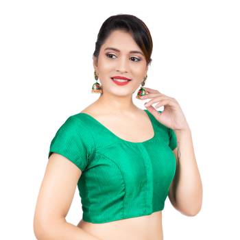 Green Banglori Silk Short Sleeves Readymade blouse 3