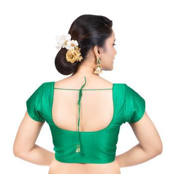Green Banglori Silk Short Sleeves Readymade blouse 4