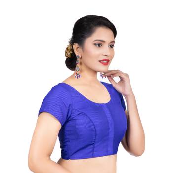Royal Blue Banglori Silk Short Sleeves Readymade blouse 3
