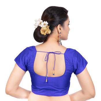 Royal Blue Banglori Silk Short Sleeves Readymade blouse 4