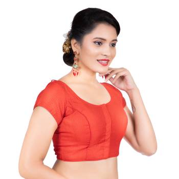 Red Banglori Silk Short Sleeves Readymade blouse 3