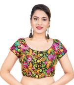 Cotton Kutchi Hand Embroidered Mirror Work Black Short Sleeves Readymade blouse