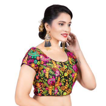 Cotton Kutchi Hand Embroidered Mirror Work Black Short Sleeves Readymade blouse 3