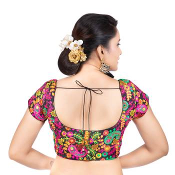 Cotton Kutchi Hand Embroidered Mirror Work Black Short Sleeves Readymade blouse 4