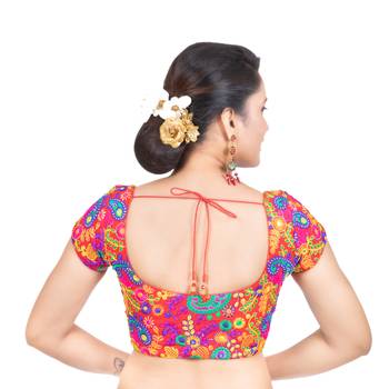 Cotton Kutchi Hand Embroidered Mirror Work Red Short Sleeves Readymade blouse 4