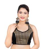 Black Banglori Silk Halter Neck Embroidery Sleeveless Backless Readymade Saree Bikini Blouse