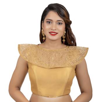 Gold Tussar Silk High Neck Sleeveless Readymade blouse 1