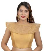 Gold Tussar Silk High Neck Sleeveless Readymade blouse