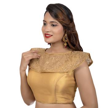 Gold Tussar Silk High Neck Sleeveless Readymade blouse 2