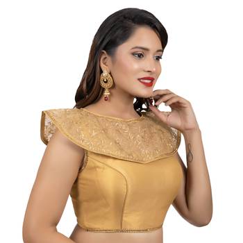 Gold Tussar Silk High Neck Sleeveless Readymade blouse 3